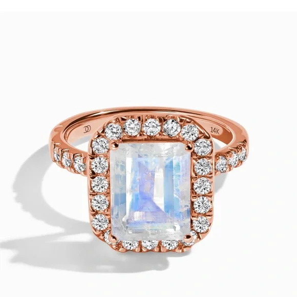 Gorgeous Moonstone/Authentic Diamonds Rose Gold Ring Size 8 - Picture 4 of 9